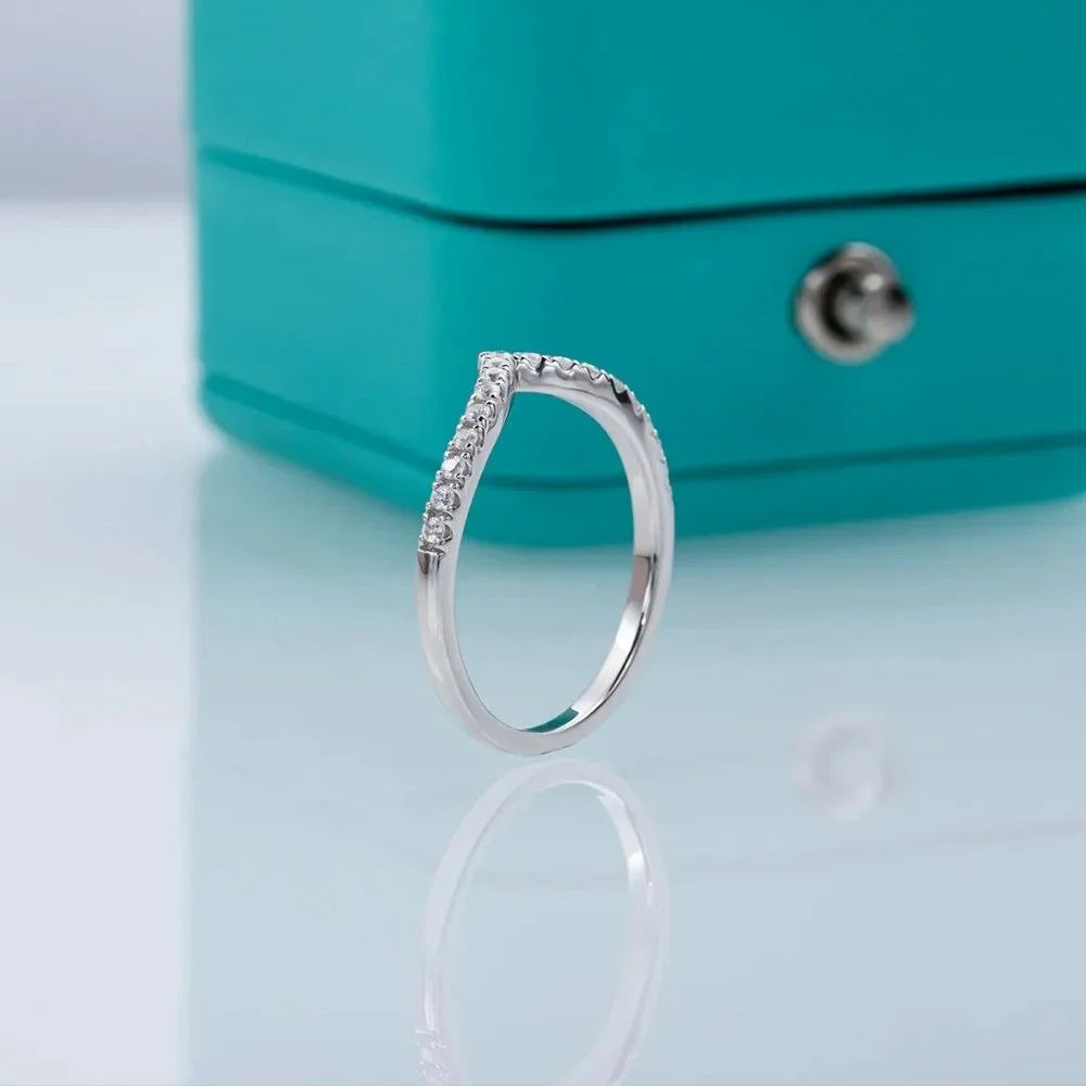 Certified 1.5mm Moissanite Diamond Pave Chevron Half Eternity Band Ring NEW